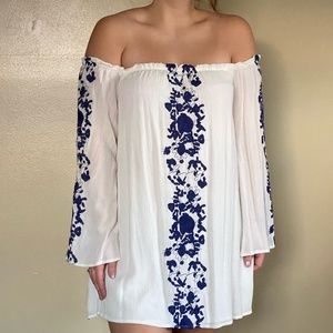 Embroidered White Off the Shoulder Dress or Top